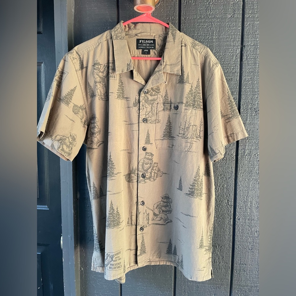 NEW FILSON Smokey Bear Camp Shirt 20116179 Olive Dark Gray Grey CC Large L